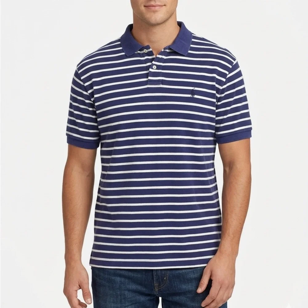 Polo Ralph Lauren Striped Polo Shirt XXL Blue White Classic‎ Cotton Preppy